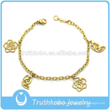 TKB-JB0189 Best-selling pure gold 316L stainless steel bracelets & bangles with delicate casting polished roses for ladies